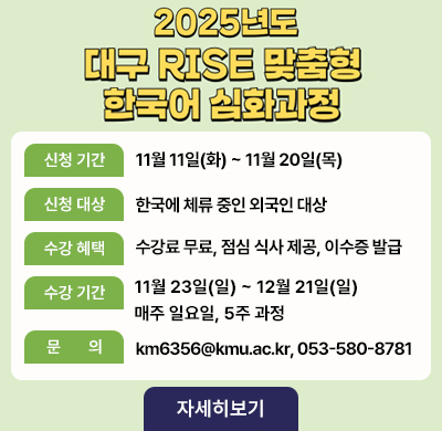 2025년도 대구 RISE 맞춤형 한국어 심화과정